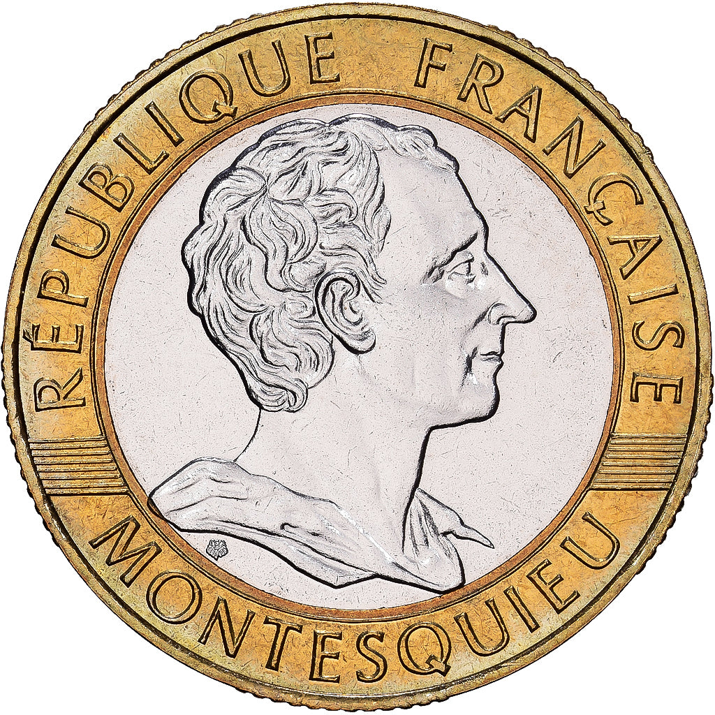 France, 10 Francs, Montesquieu, 1989, MDP, BU, Bi-Metallic, MS(65-70)