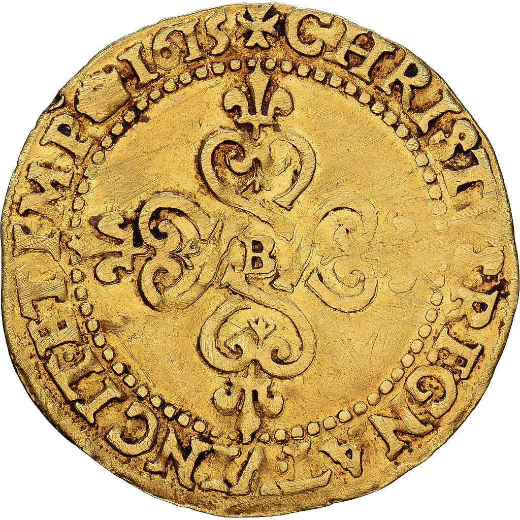 France, Louis XIII, Écu d'or au soleil, 1615, Rouen, Or, TTB+, Gadoury:55