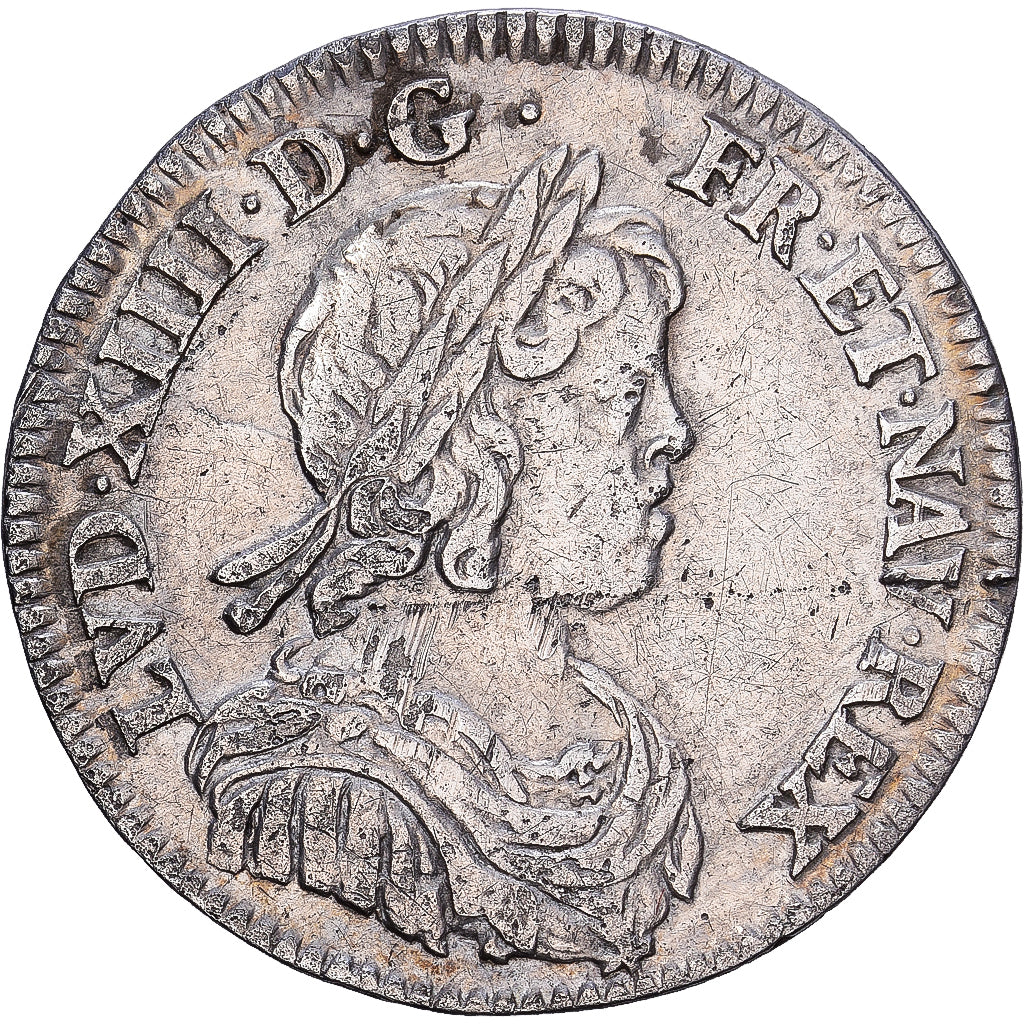 France, Louis XIV, 1/12 Ecu à la mèche courte, 1644, Paris, Silver, EF(40-45)