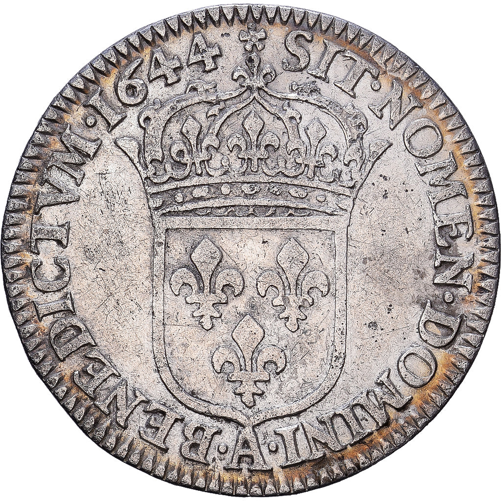France, Louis XIV, 1/12 Ecu à la mèche courte, 1644, Paris, Silver, EF(40-45)