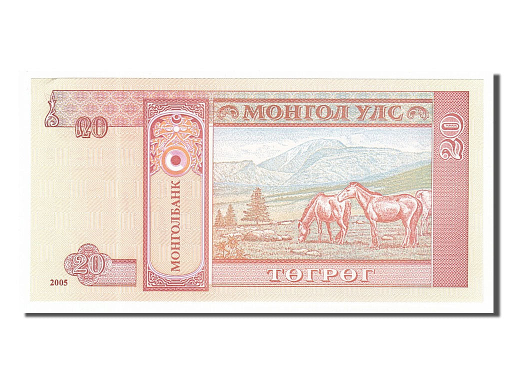 Billet, Mongolie, 20 Tugrik, 2005, NEUF