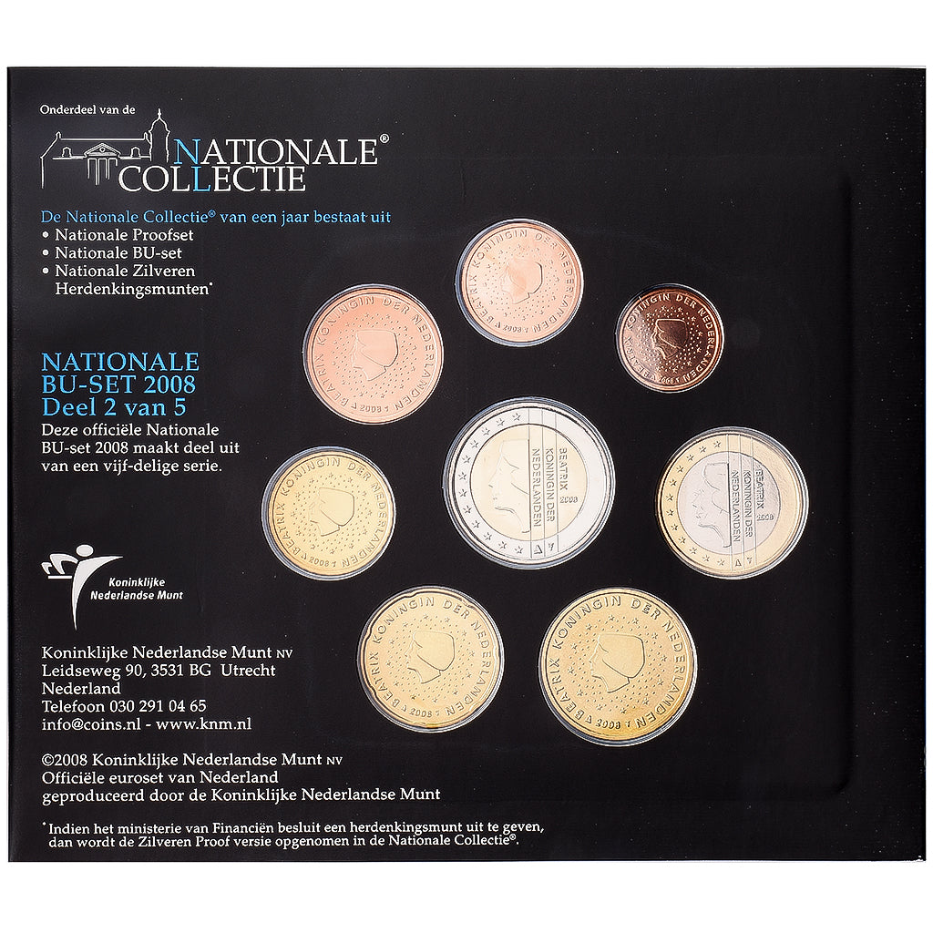 Países Baixos, Set 1 ct. - 2 Euro, Série BU, 2008, Royal Dutch Mint, N/D