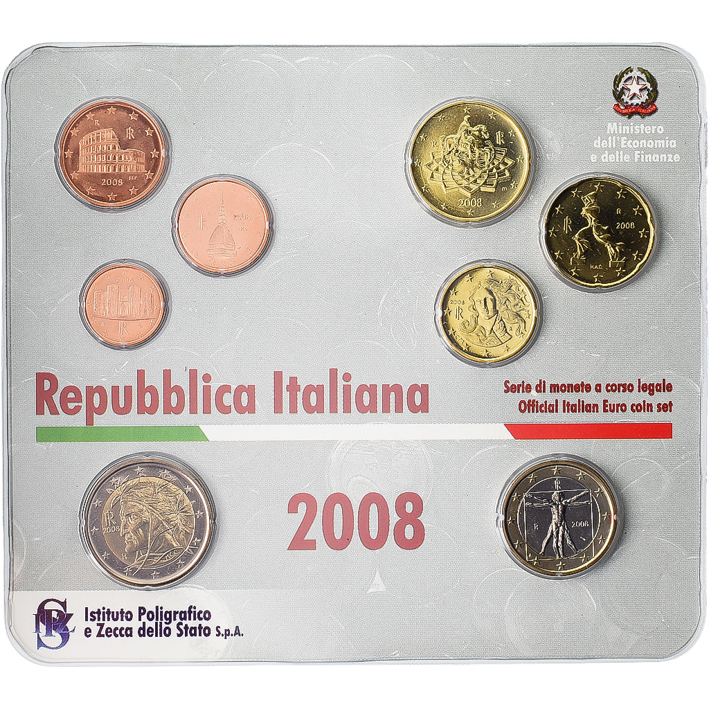 Italie, Coffret 1 ct. - 2 Euro, Série BU, 2008, Rome, FDC