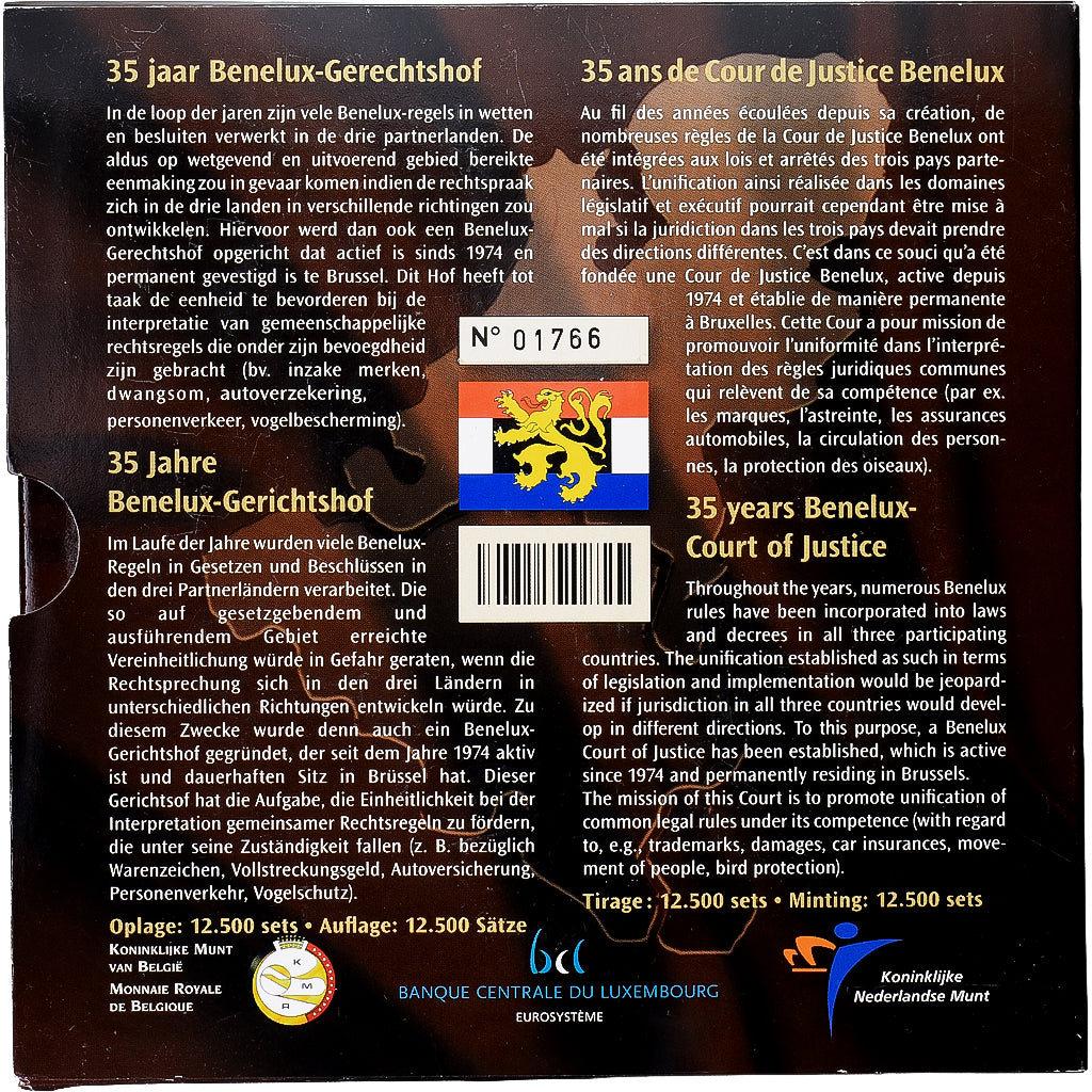 Benelux, 3x 1 ct. - 2€ + Token, 35 Years Benelux Court of Justice, Série BU