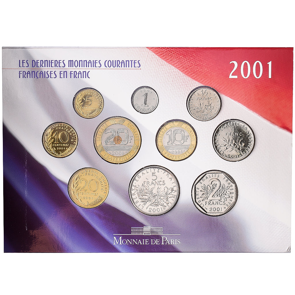 França, Coffret 1 c. à 20 frs., Les dernières monnaies courantes en Franc