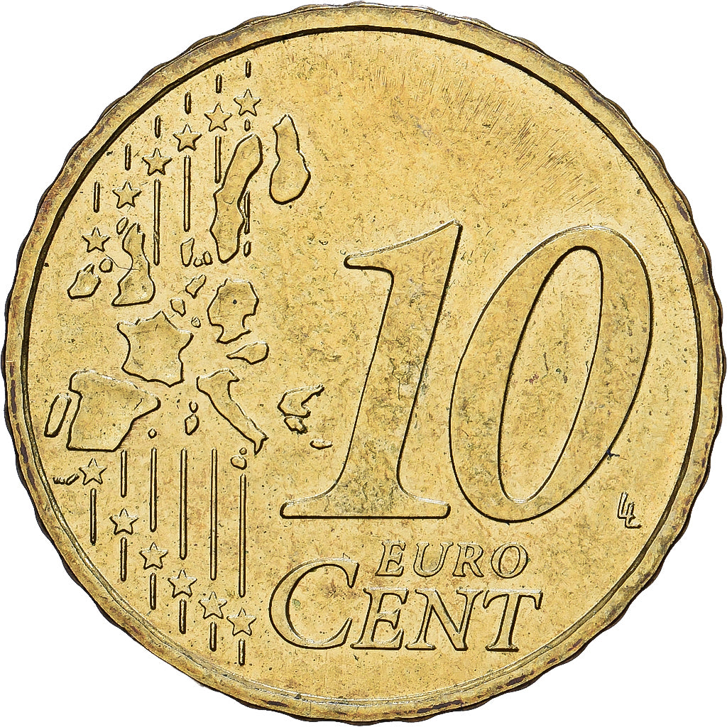 France, 10 Euro Cent, fautée sur un flan de 10 centimes, 2002, MDP, Cupronickel
