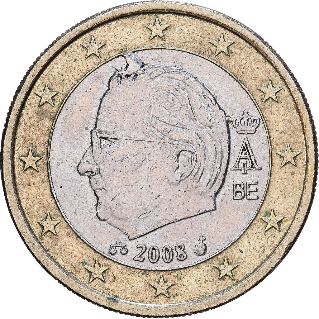 Belgia, Albert II, 1 Euro, Fautée, 2008, Royal Belgium Mint, Bimetaliczny