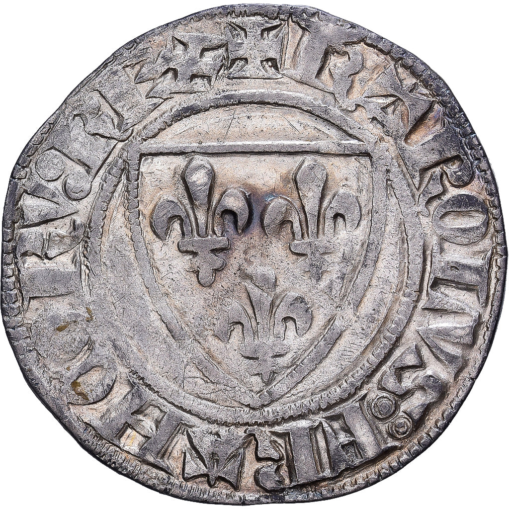 France, Charles VI, Demi Blanc Guénar, 1388, Billon, EF(40-45), Duplessy:378