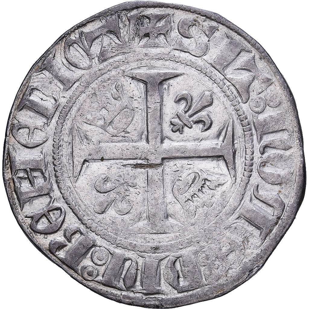 France, Charles VI, Demi Blanc Guénar, 1388, Billon, EF(40-45), Duplessy:378