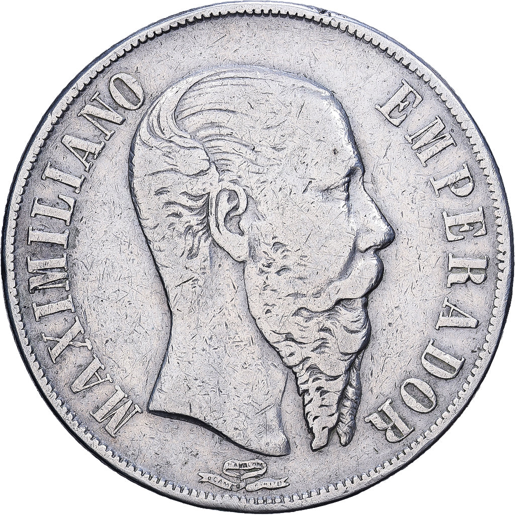 México, Maximilian I, 1 Peso, 1866, Mexico, Plata, BC+