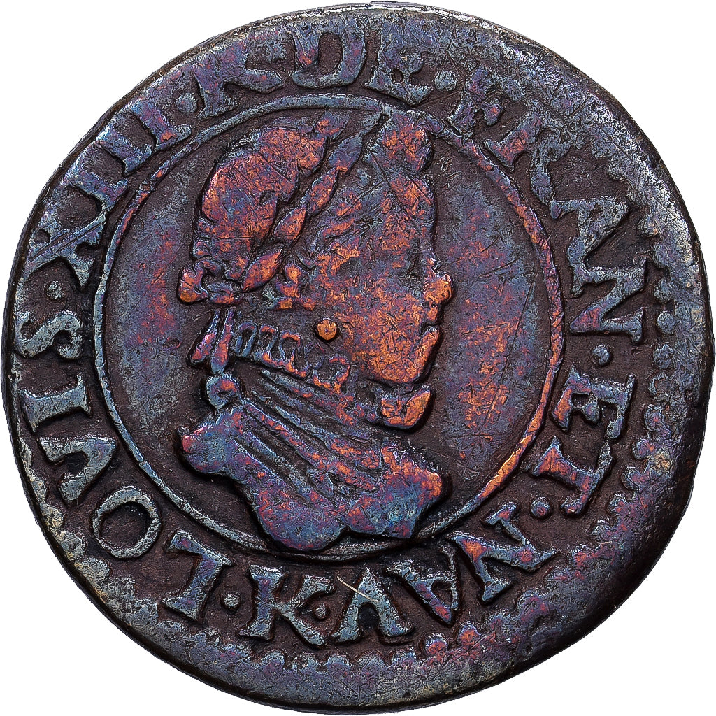 Frankrijk, Louis XIII, Double Tournois, 1613, Bordeaux, Bronzen, ZG+, Gadoury:6