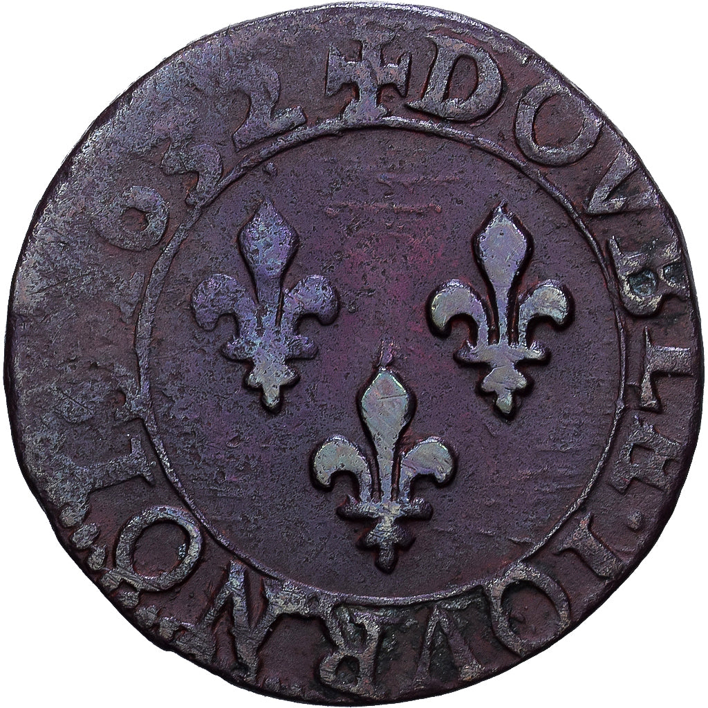Frankreich, Louis XIII, Double Tournois, 1632, Tours, Bronze, S, Gadoury:9a