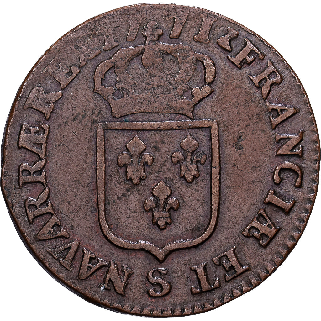 Francia, Louis XV, Sol à la vieille tête, 1771, Reims, Bronzo, MB, Gadoury:280