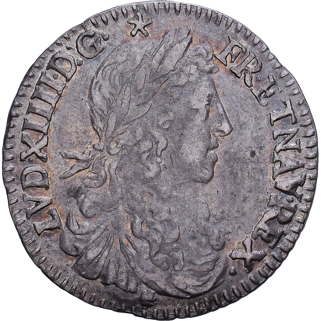 France, Louis XIV, 1/12 Écu, portrait apollinien, 1662, Toulouse, Argent, TTB