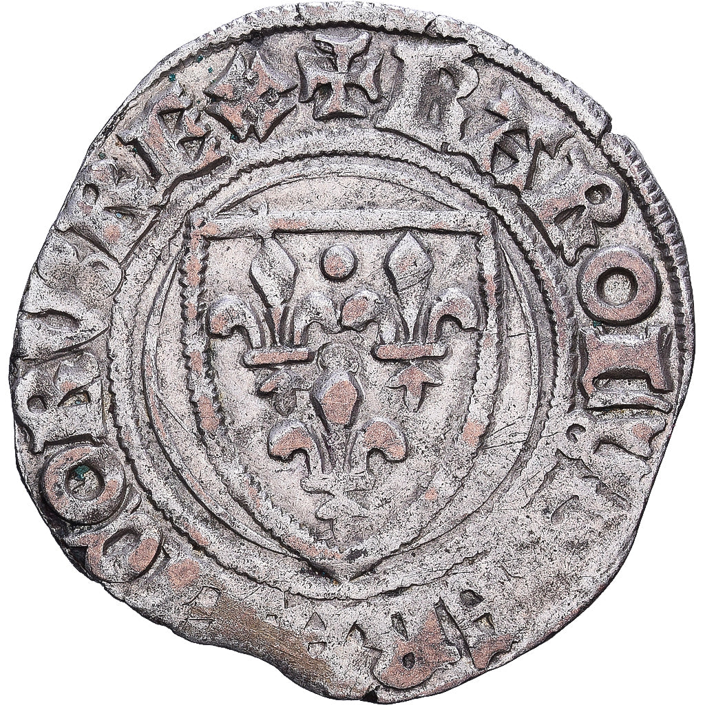 France, Charles VI, Blanc Guénar, 1417, Tours, Billon, VF(30-35), Duplessy:377D