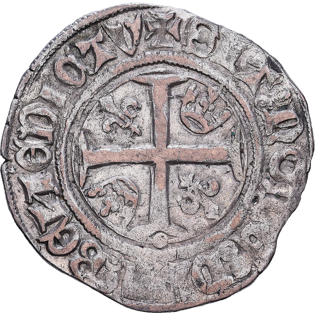 France, Charles VI, Blanc Guénar, 1417, Tours, Billon, VF(30-35), Duplessy:377D