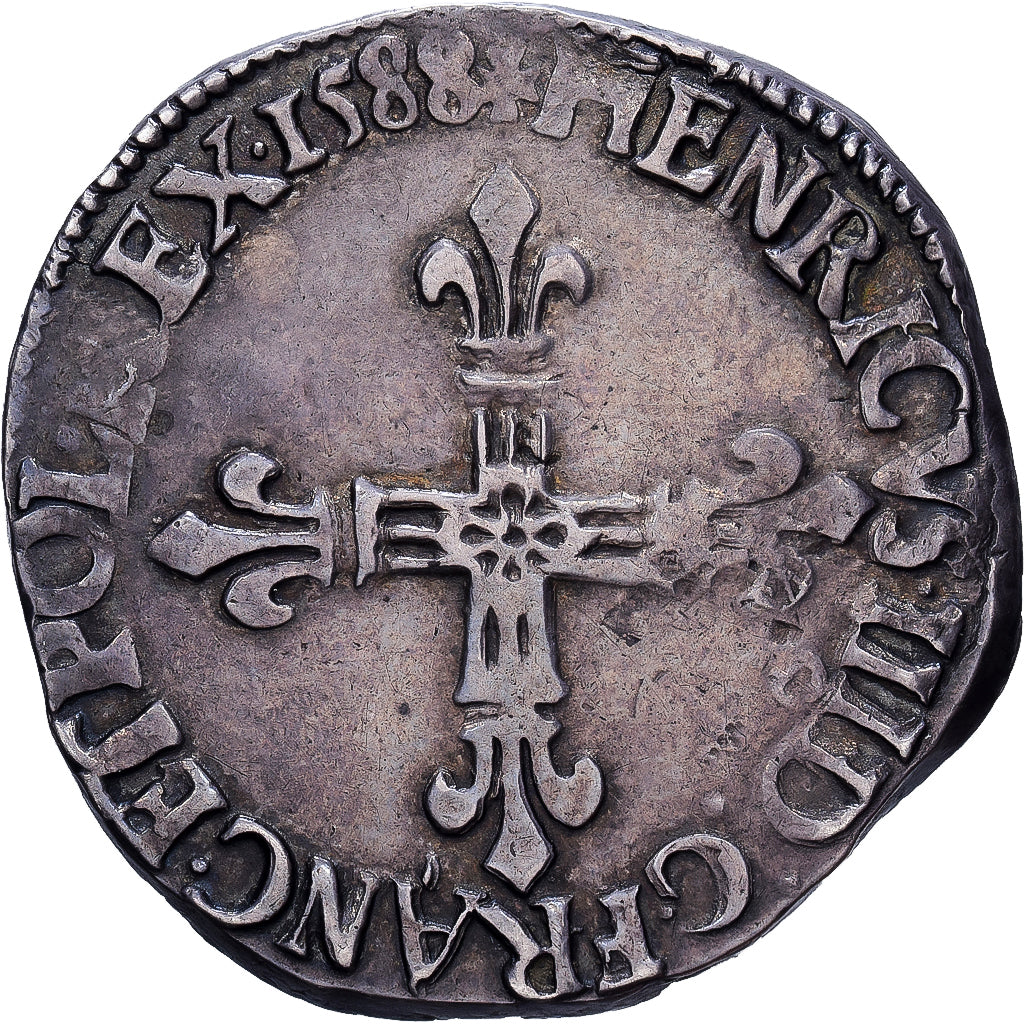 France, Henri III, Quart Ecu, 1588, Rennes, Argent, TTB, Duplessy:1133