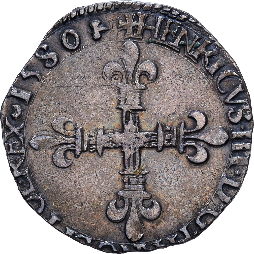 France, Henri III, 1/8 Ecu, 1580, La Rochelle, Silver, AU(50-53), Duplessy:1134