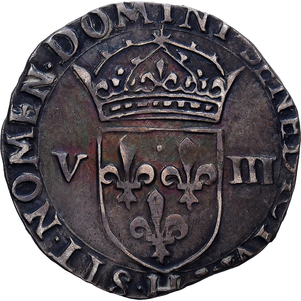 France, Henri III, 1/8 Ecu, 1580, La Rochelle, Silver, AU(50-53), Duplessy:1134