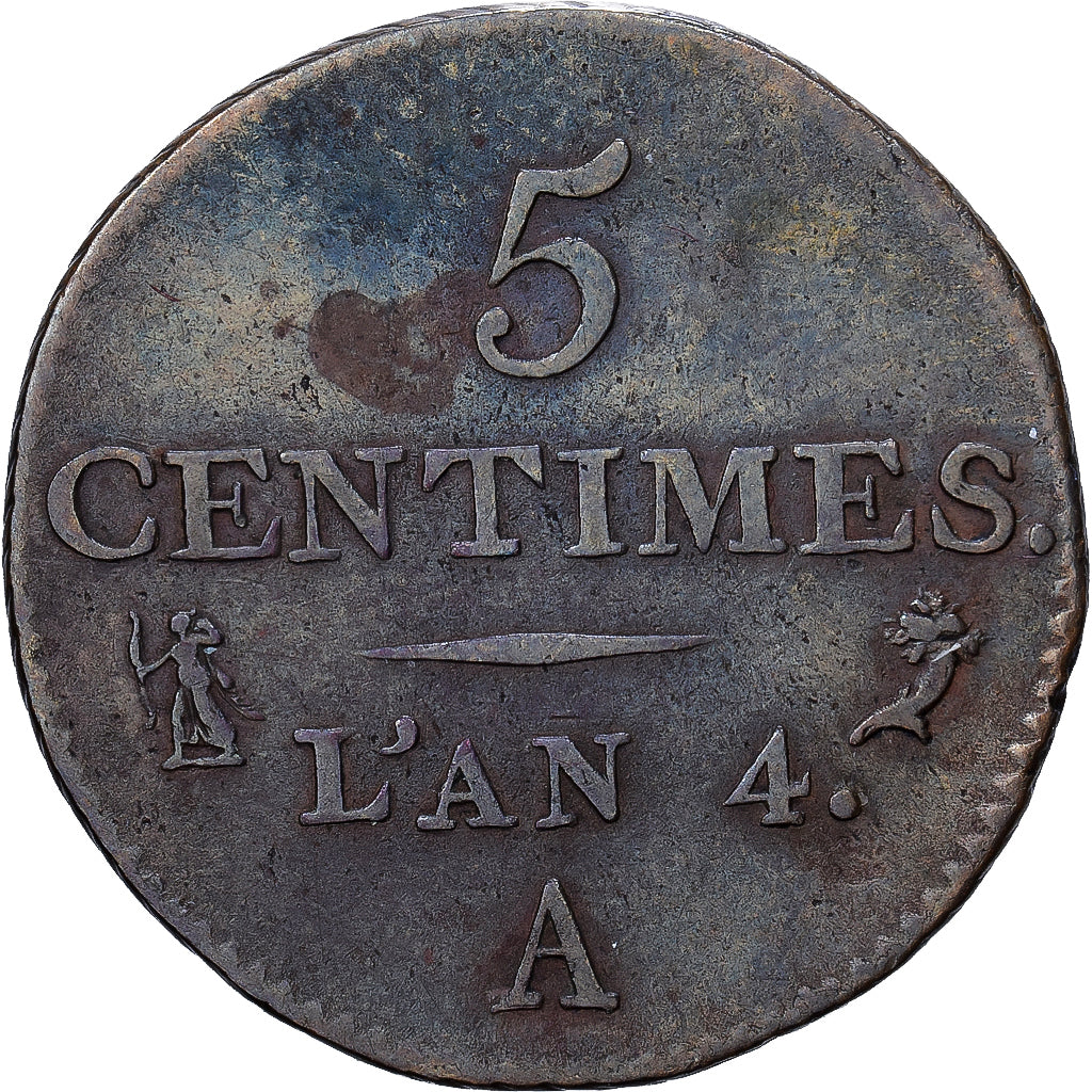 Francia, Directoire, 5 Centimes, An 4 (1796), Paris, Rame, MB, Gadoury:124