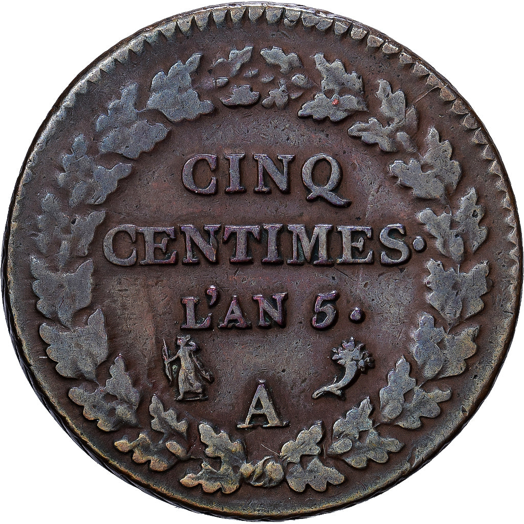 France, Directoire, 5 Centimes, AN 5, Paris, Cuivre, TB+, Gadoury:126