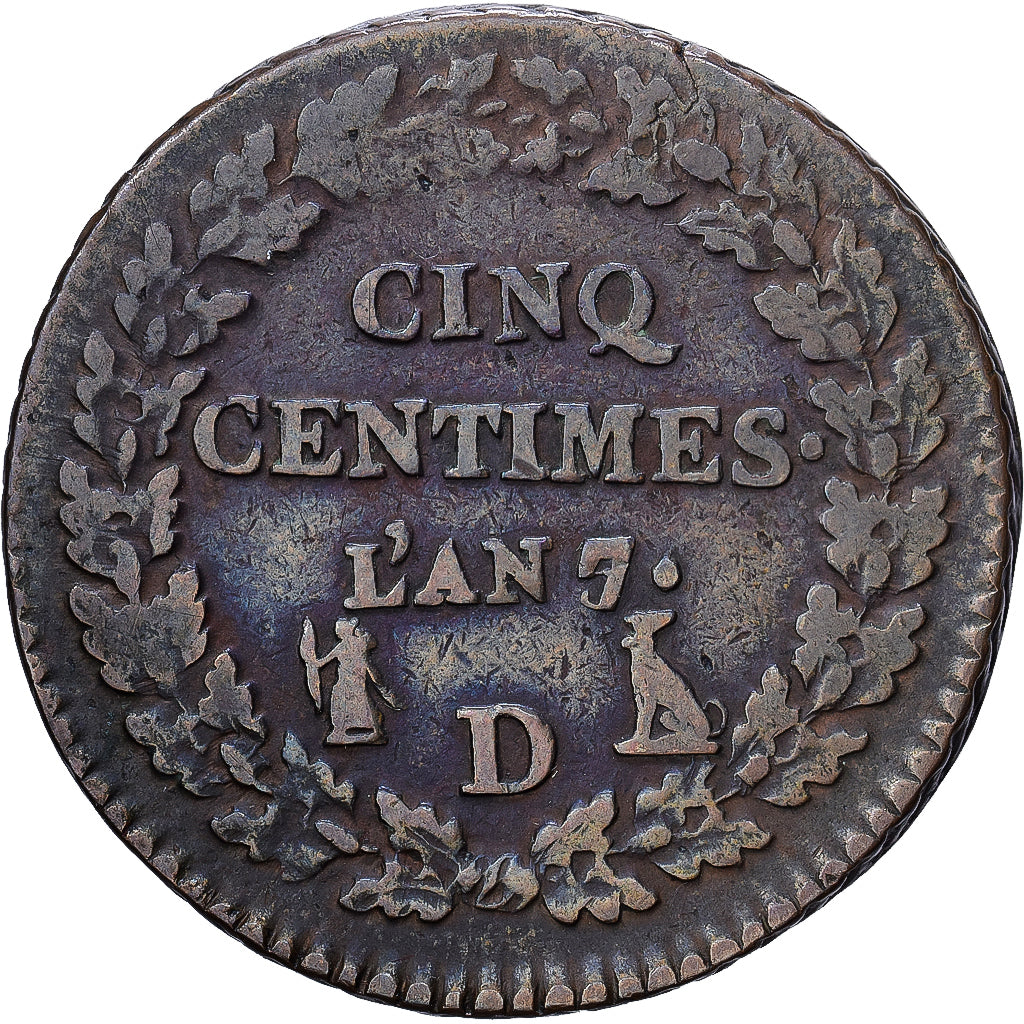 France, Directoire, 5 Centimes, AN 7/5, Lyon, Copper, VF(30-35), Gadoury:126