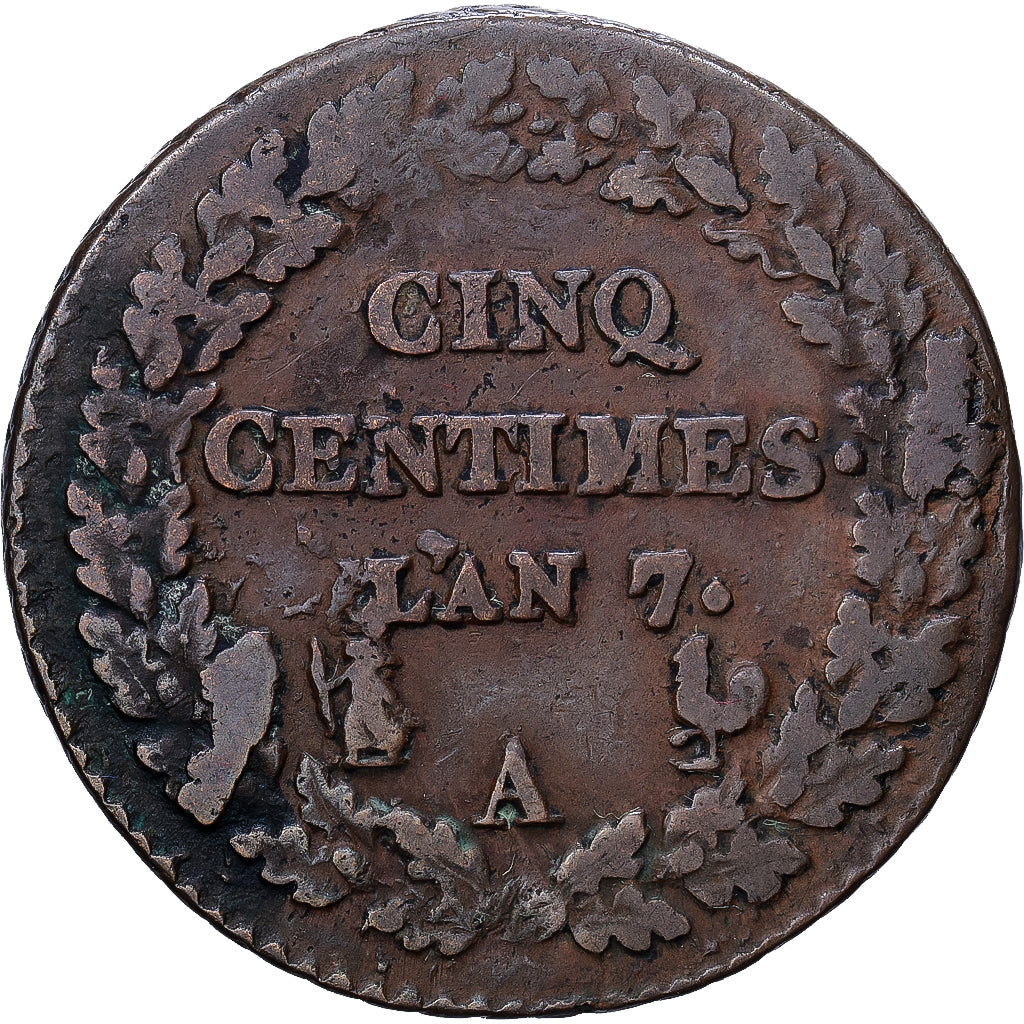 France, Directoire, 5 Centimes, AN 7, Paris, Cuivre, TB, Gadoury:126