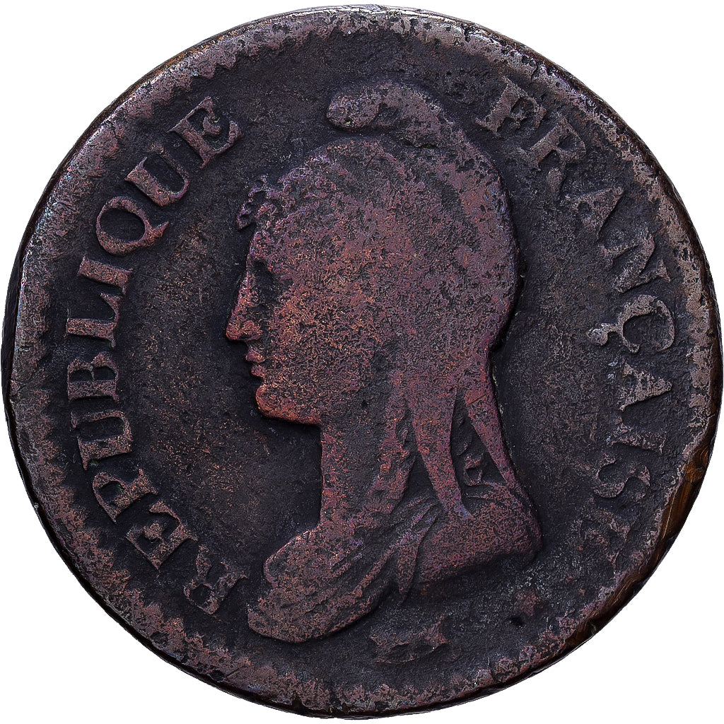 France, Directoire, 1 Décime, AN 8, Strasbourg, Copper, VF(20-25), Gadoury:187a