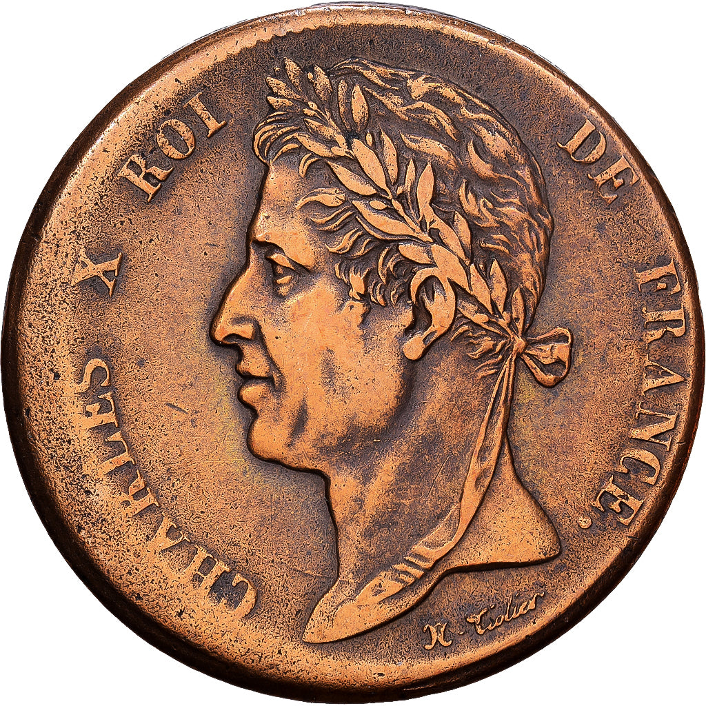 KOLONIE FRANCUSKIE, Charles X, 5 Centimes, 1830, Paris, Brązowy, VF(20-25)