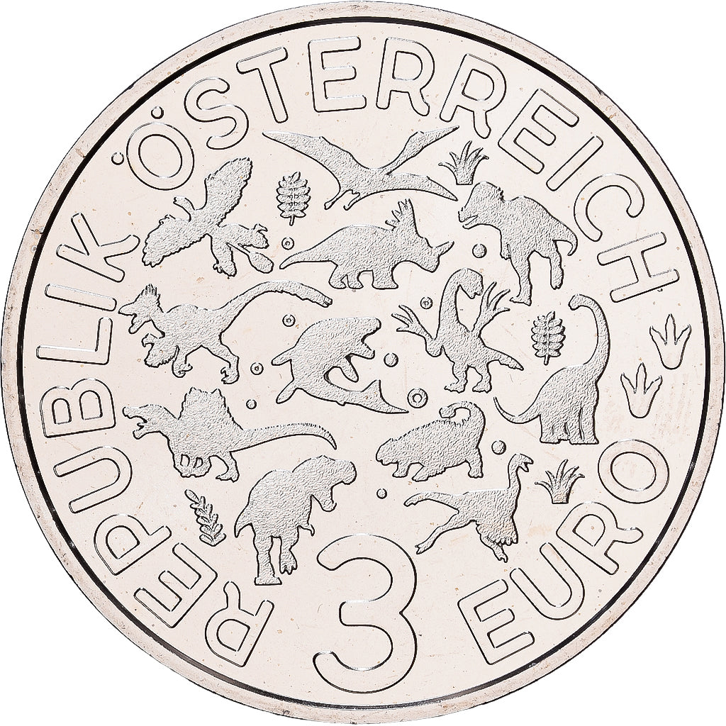 Áustria, 3 Euro, Tyrannosaurus rex, 2020, AUSTRIAN MINT, Cupro Nickel