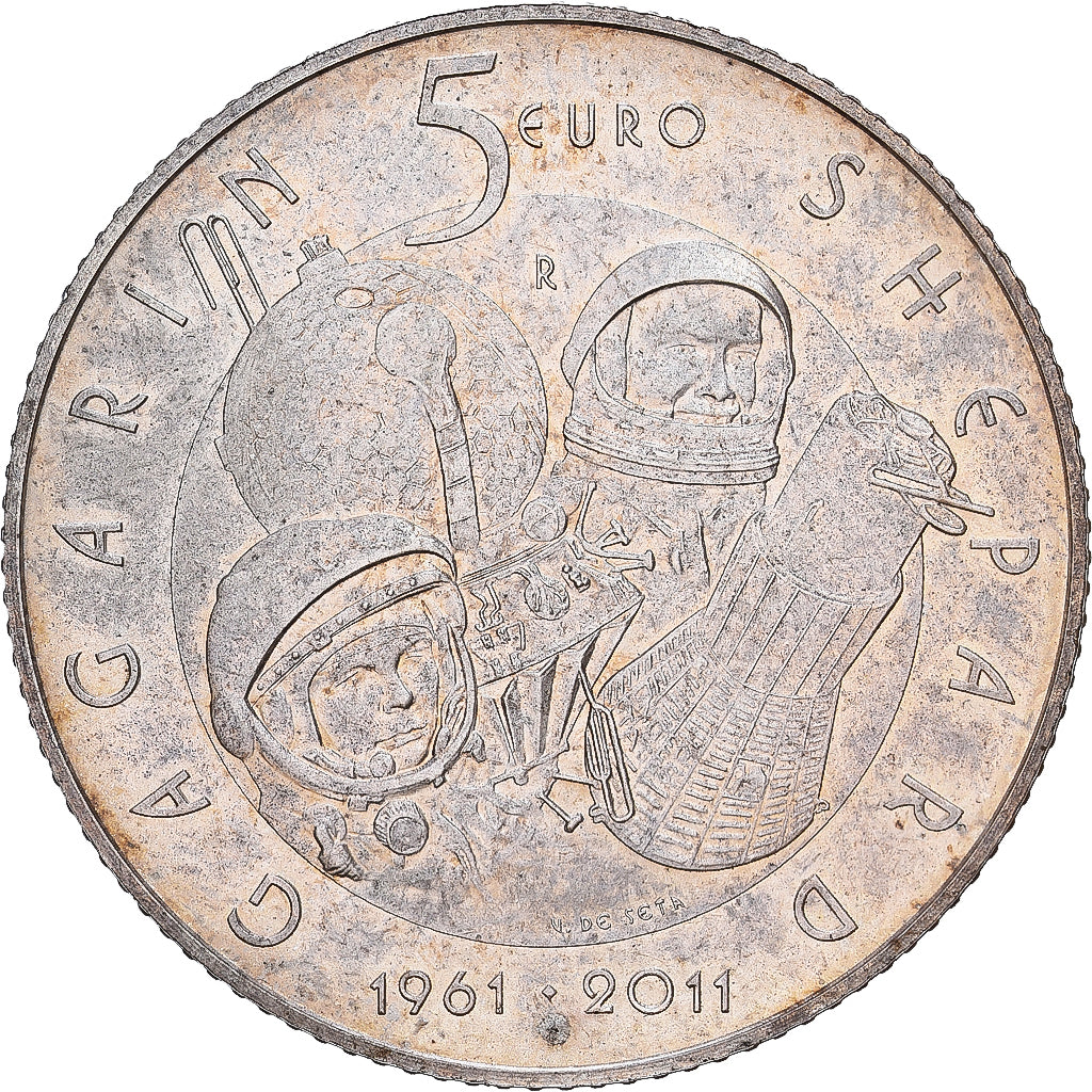 San Marino, 5 Euro, First Men In Space, 2011, Rome, Silver, MS(63), KM:502