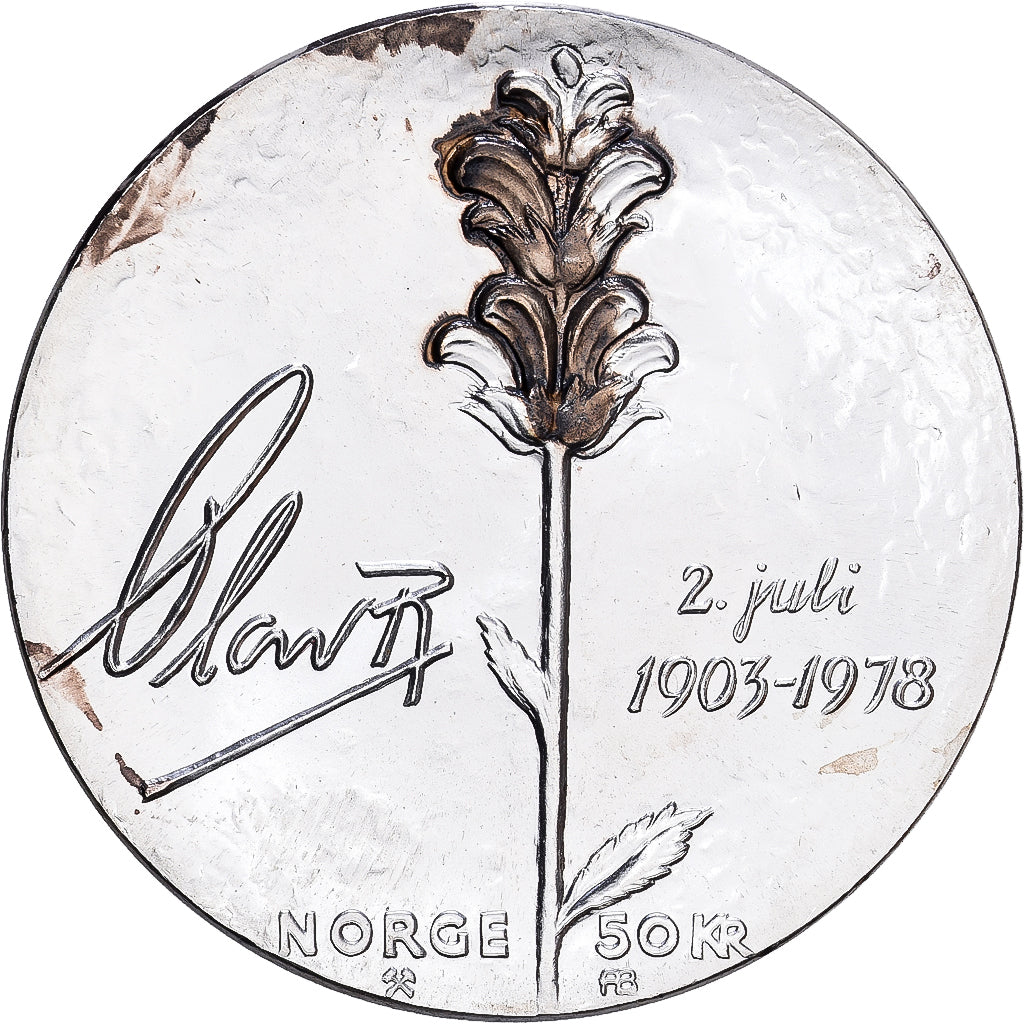 Norway, Olav V, 50 Kroner, 75th anniversary of the King, 1978, Royal Norwegian