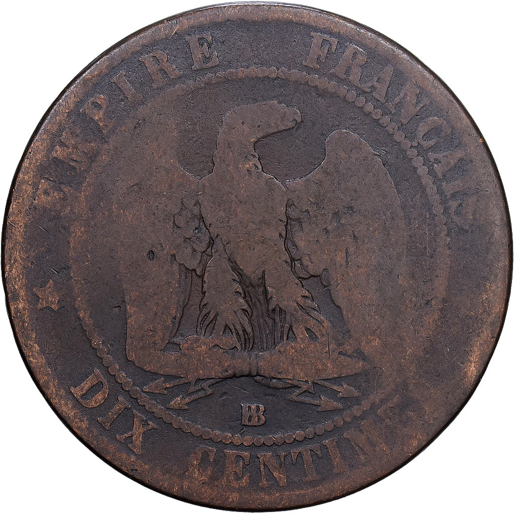 France, Napoleon III, 10 Centimes, 1861, Strasbourg, Bronze, VF(20-25)
