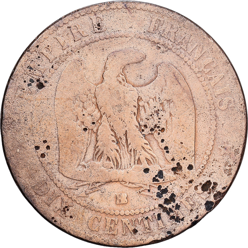 France, Napoleon III, 10 Centimes, 1861, Strasbourg, Bronze, VF(20-25)