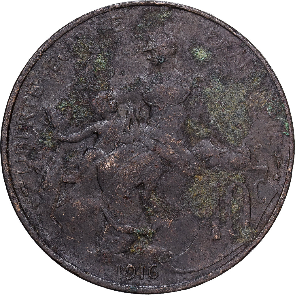 France, 10 Centimes, Daniel-Dupuis, 1916, MDP, Bronze, VF(20-25), Gadoury:277
