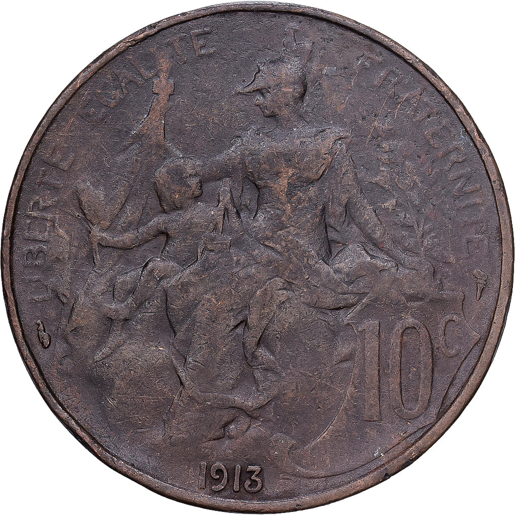 France, 10 Centimes, Daniel-Dupuis, 1913, MDP, Bronze, TB, Gadoury:277