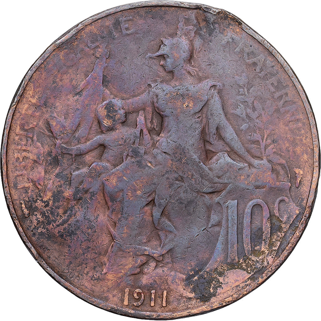 Frankreich, 10 Centimes, Daniel-Dupuis, 1911, MDP, Bronze, S, Gadoury:277