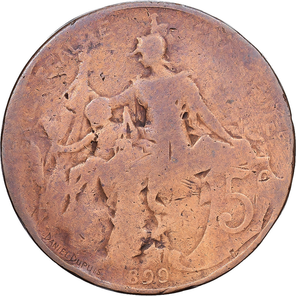 France, 5 Centimes, Daniel-Dupuis, 1899, MDP, Bronze, F(12-15), Gadoury:165