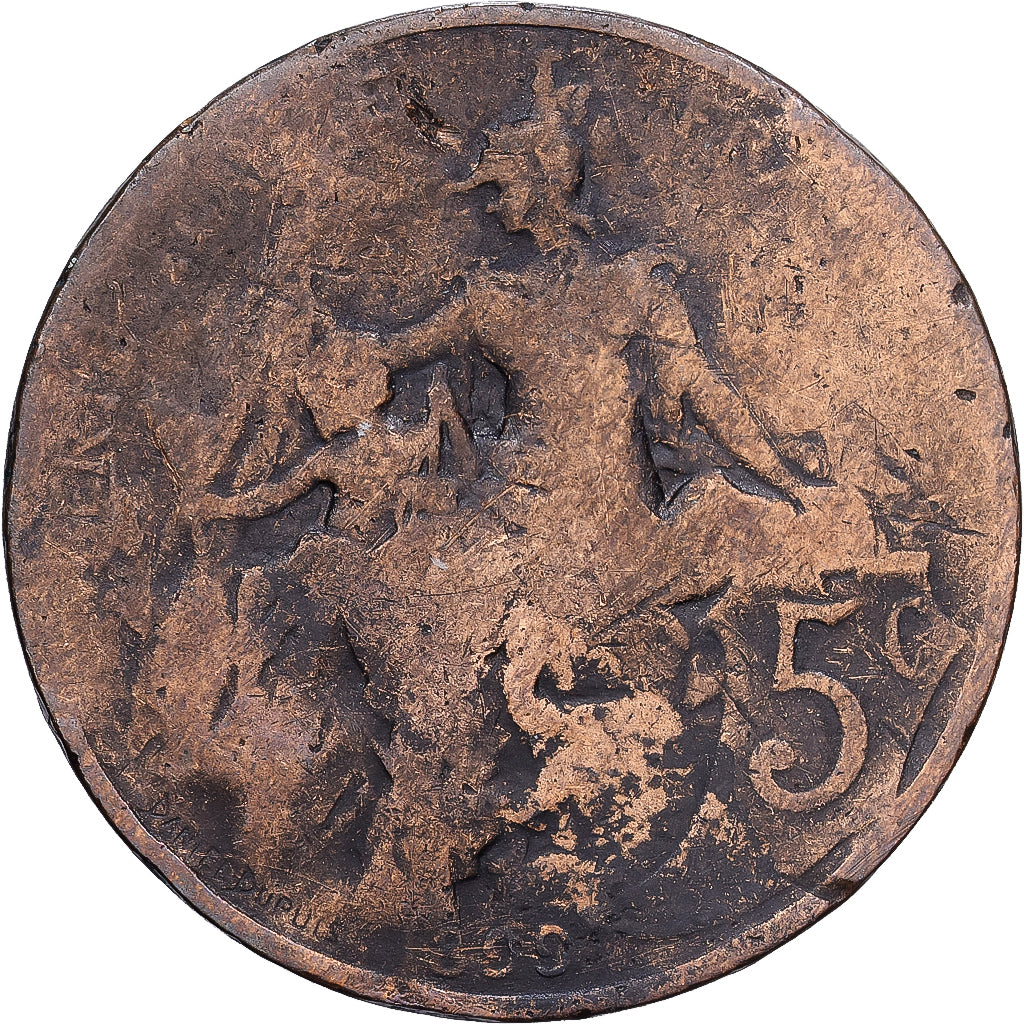 France, 5 Centimes, Daniel-Dupuis, 1899, MDP, Bronze, F(12-15), Gadoury:165