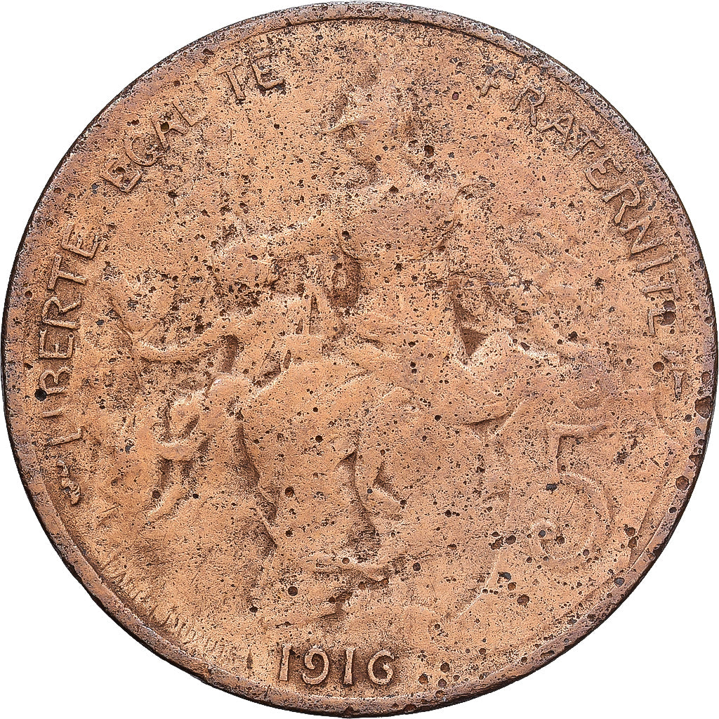 Francia, 5 Centimes, Daniel-Dupuis, 1916, MDP, Bronce, BC, Gadoury:165