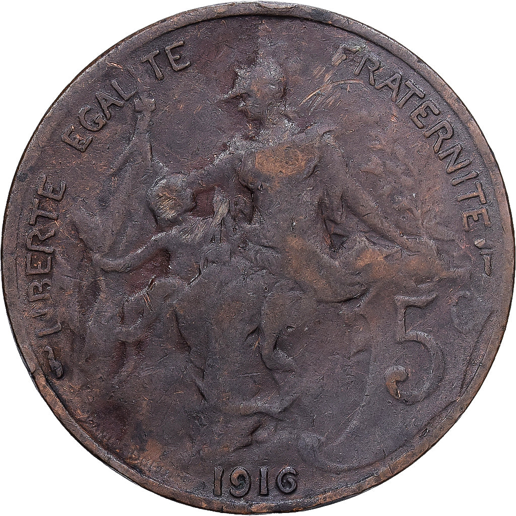 France, 5 Centimes, Daniel-Dupuis, 1916, MDP, Bronze, VF(20-25), Gadoury:165