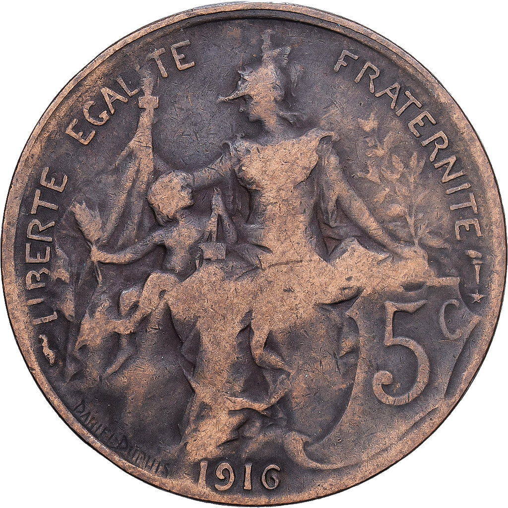France, 5 Centimes, Daniel-Dupuis, 1916, MDP, Bronze, TB, Gadoury:165
