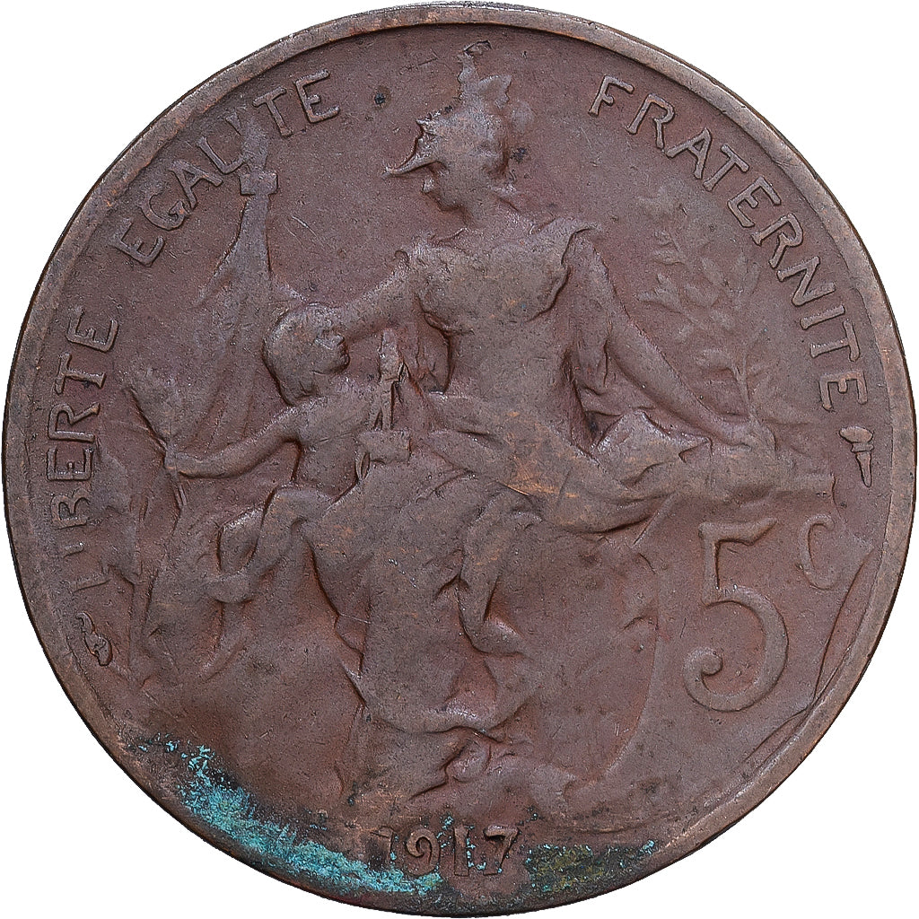 France, 5 Centimes, Daniel-Dupuis, 1917, MDP, Bronze, TB, Gadoury:165