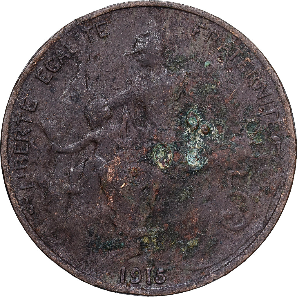 France, 5 Centimes, Daniel-Dupuis, 1915, MDP, Bronze, VF(20-25), Gadoury:165