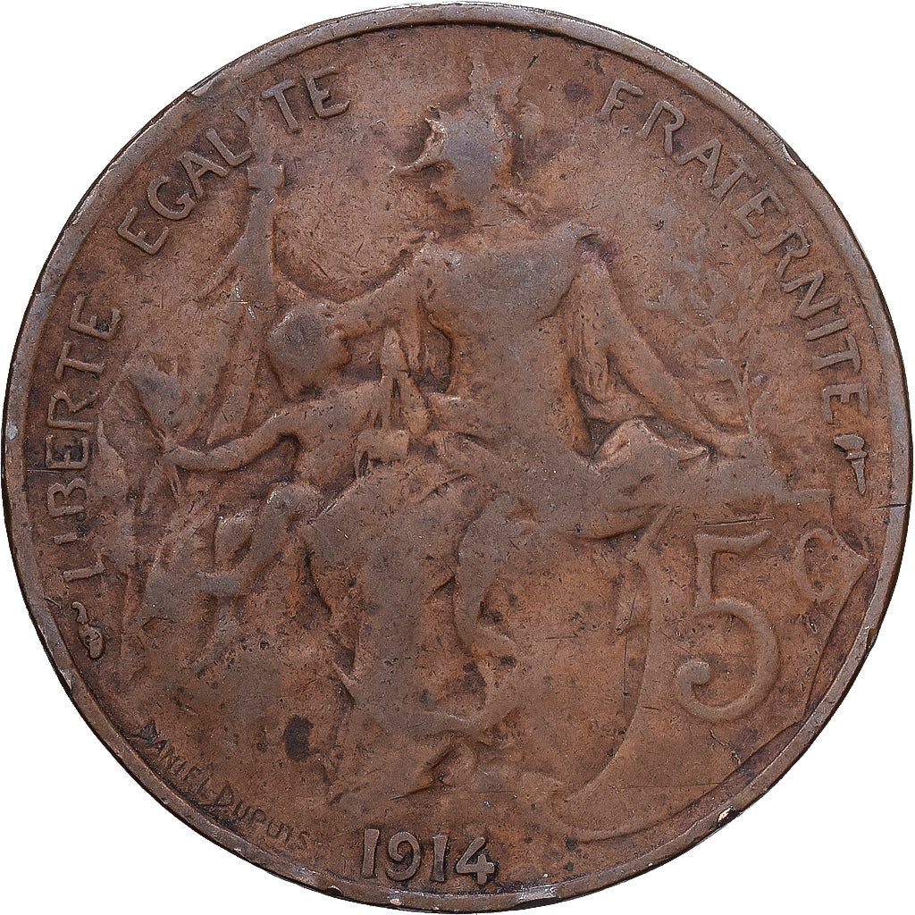 France, 5 Centimes, Daniel-Dupuis, 1914, MDP, Bronze, TB, Gadoury:165