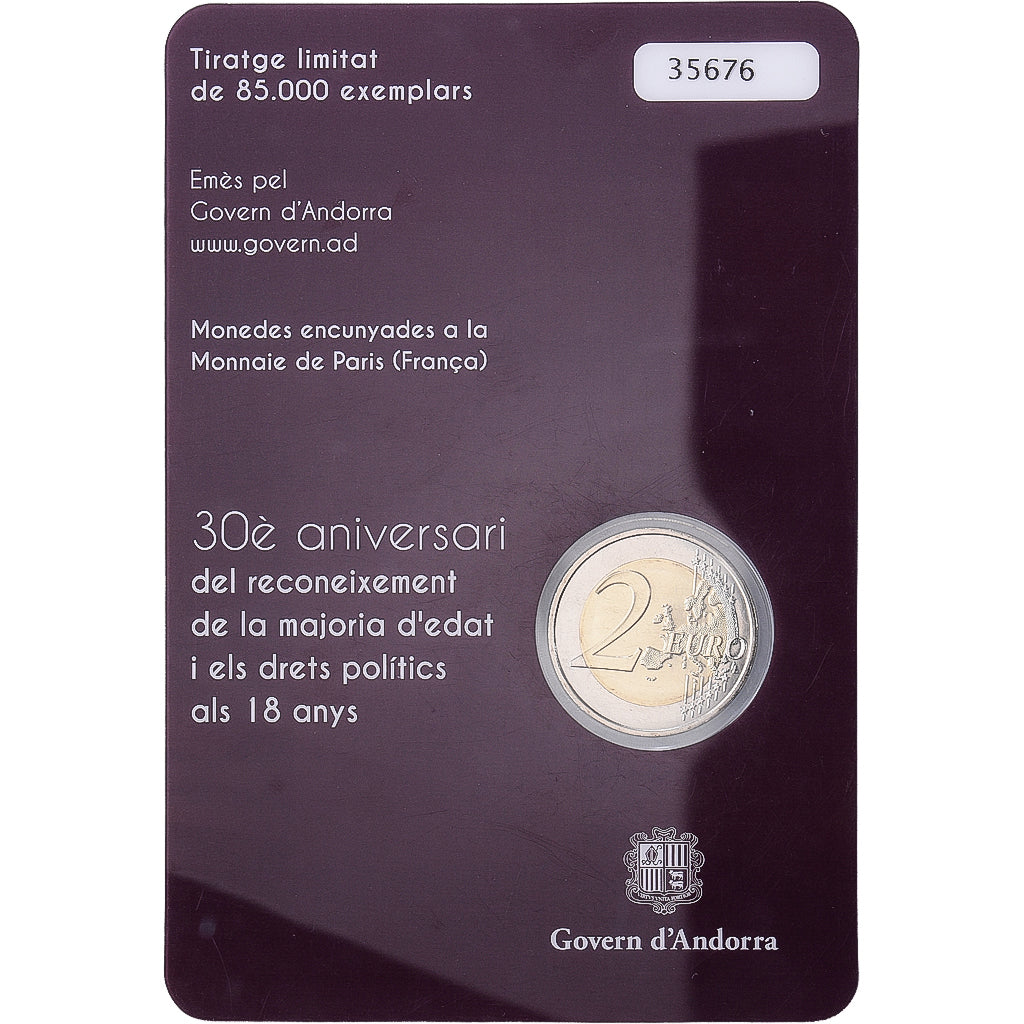 Andorra, 2 Euro, Political Rights, 2015, MDP, Bimetaliczny, MS(65-70), KM:529