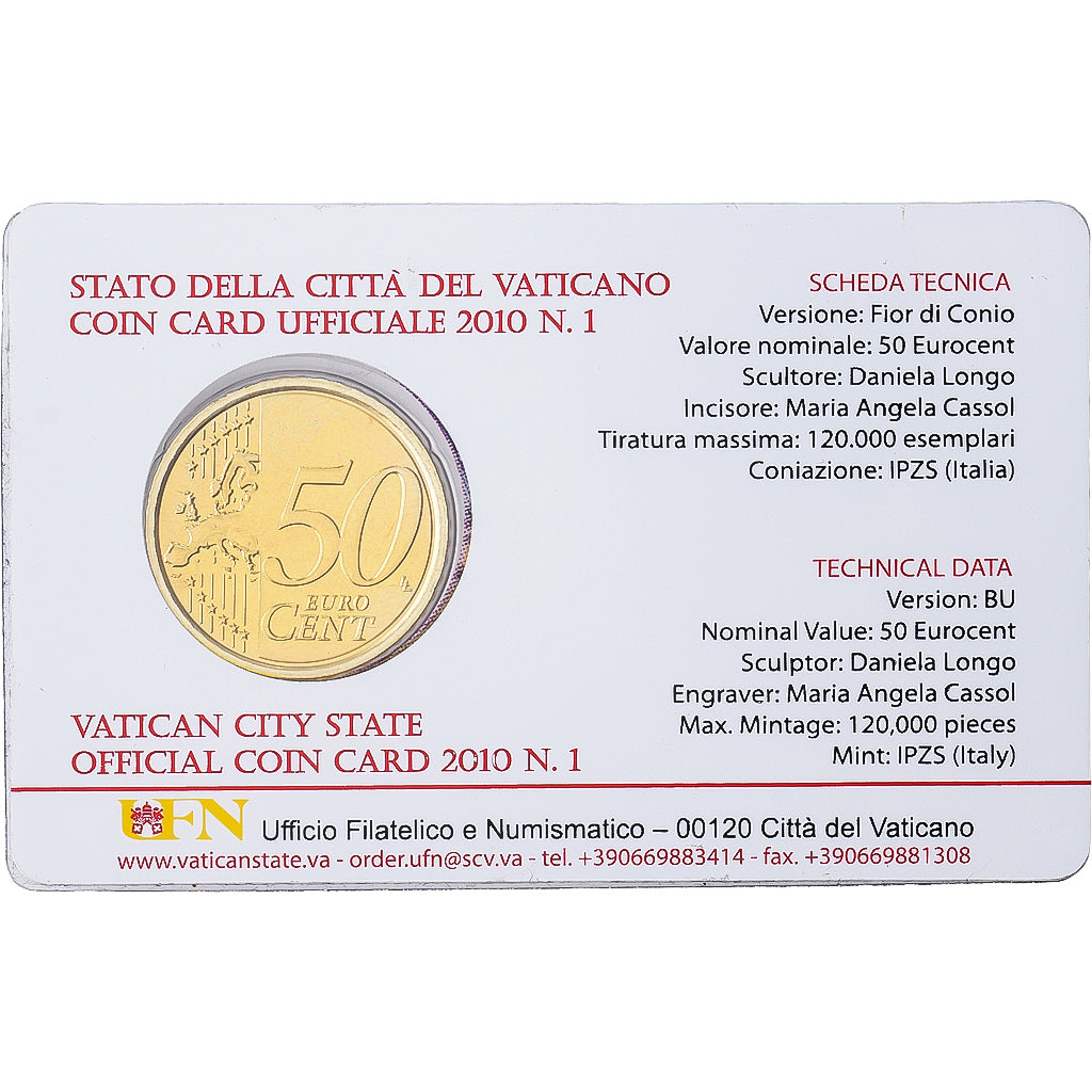 CIUDAD DEL VATICANO, Benedict XVI, 50 Euro Cent, 2010, Rome, Nordic gold, FDC