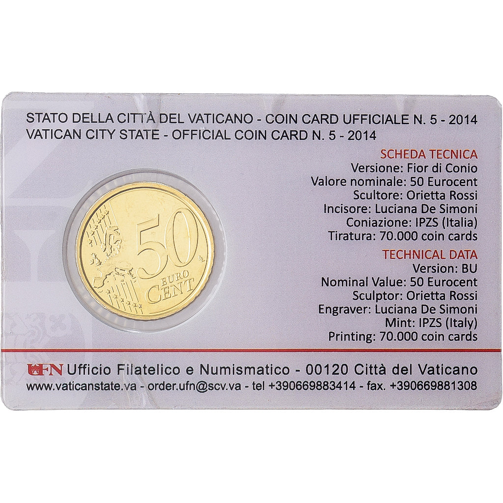 Vatican, Francis, 50 Euro Cent, 2014, Rome, Nordic gold, MS(65-70), KM:460
