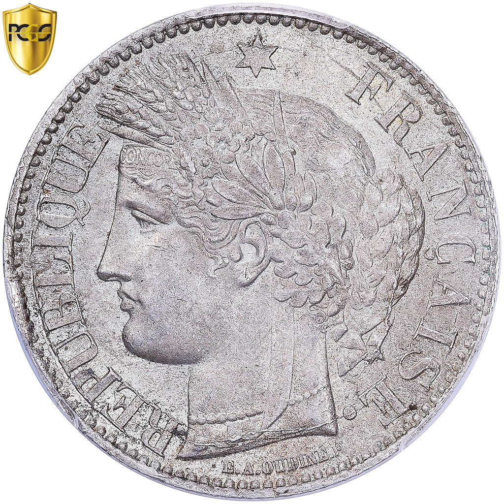 França, 2 Francs, Cérès, 1870, Bordeaux, ancre, Prata, PCGS, MS63