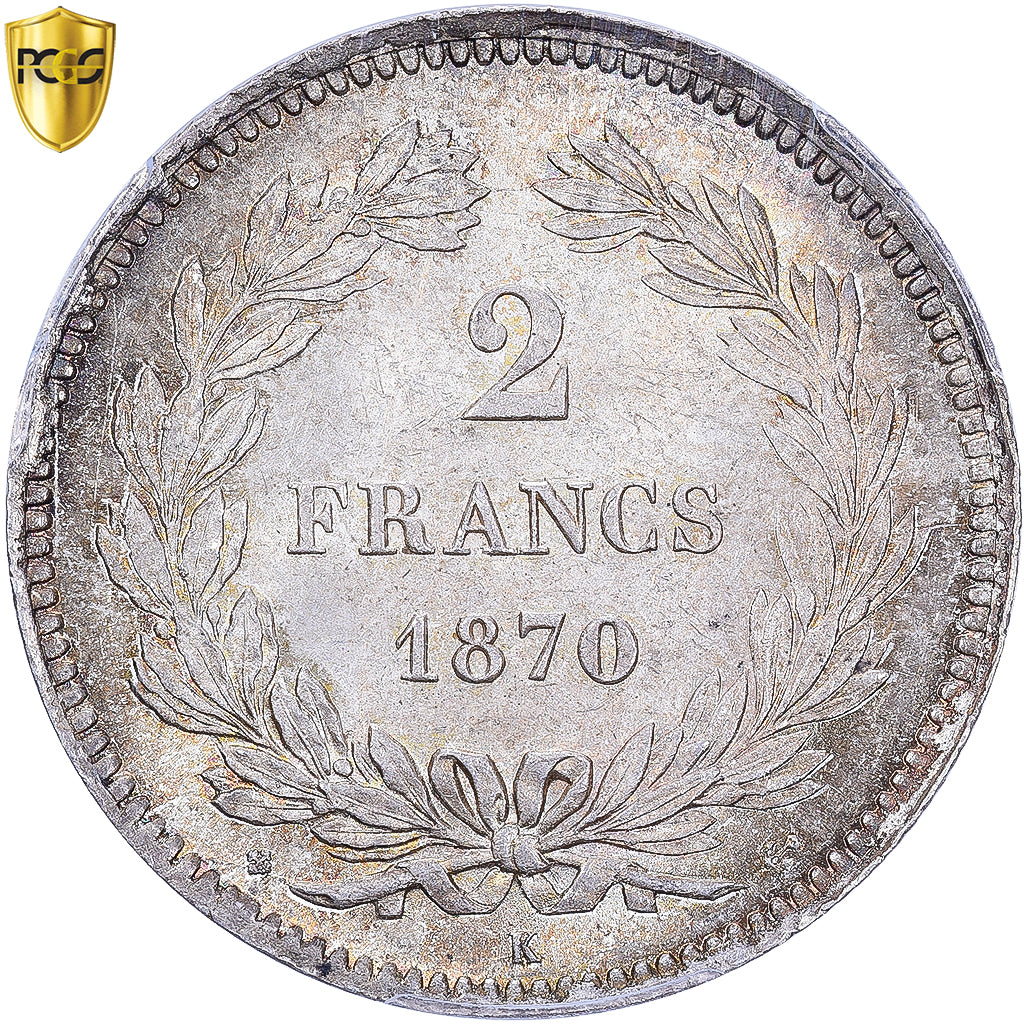 Frankreich, 2 Francs, Cérès, 1870, Bordeaux, ancre, Silber, PCGS, MS64